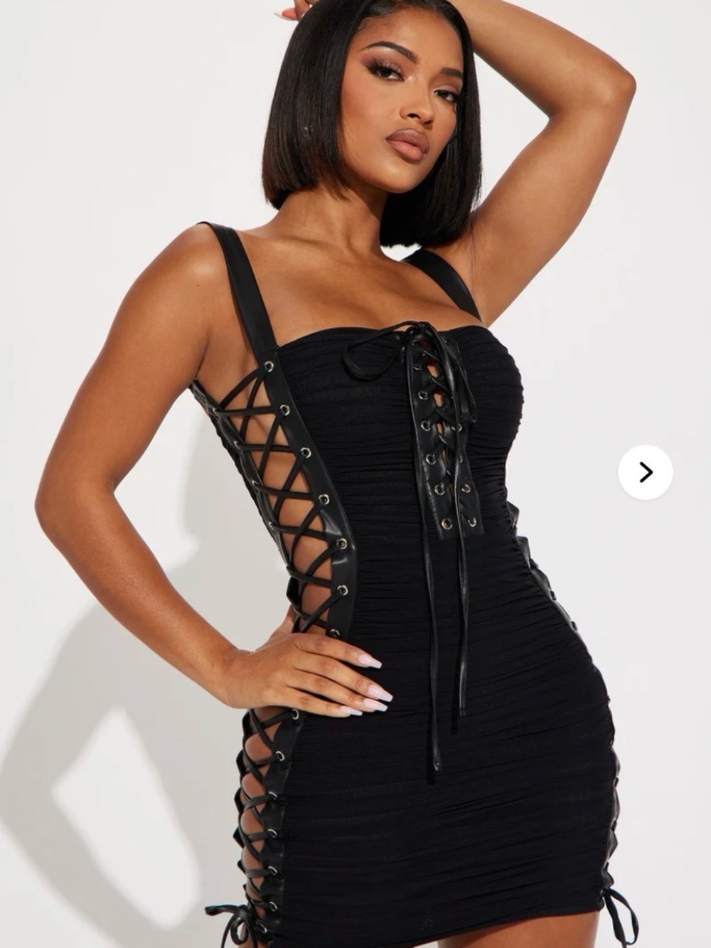 Fashion Nova Black Lace-Up Ruched Bodycon Mini Dress